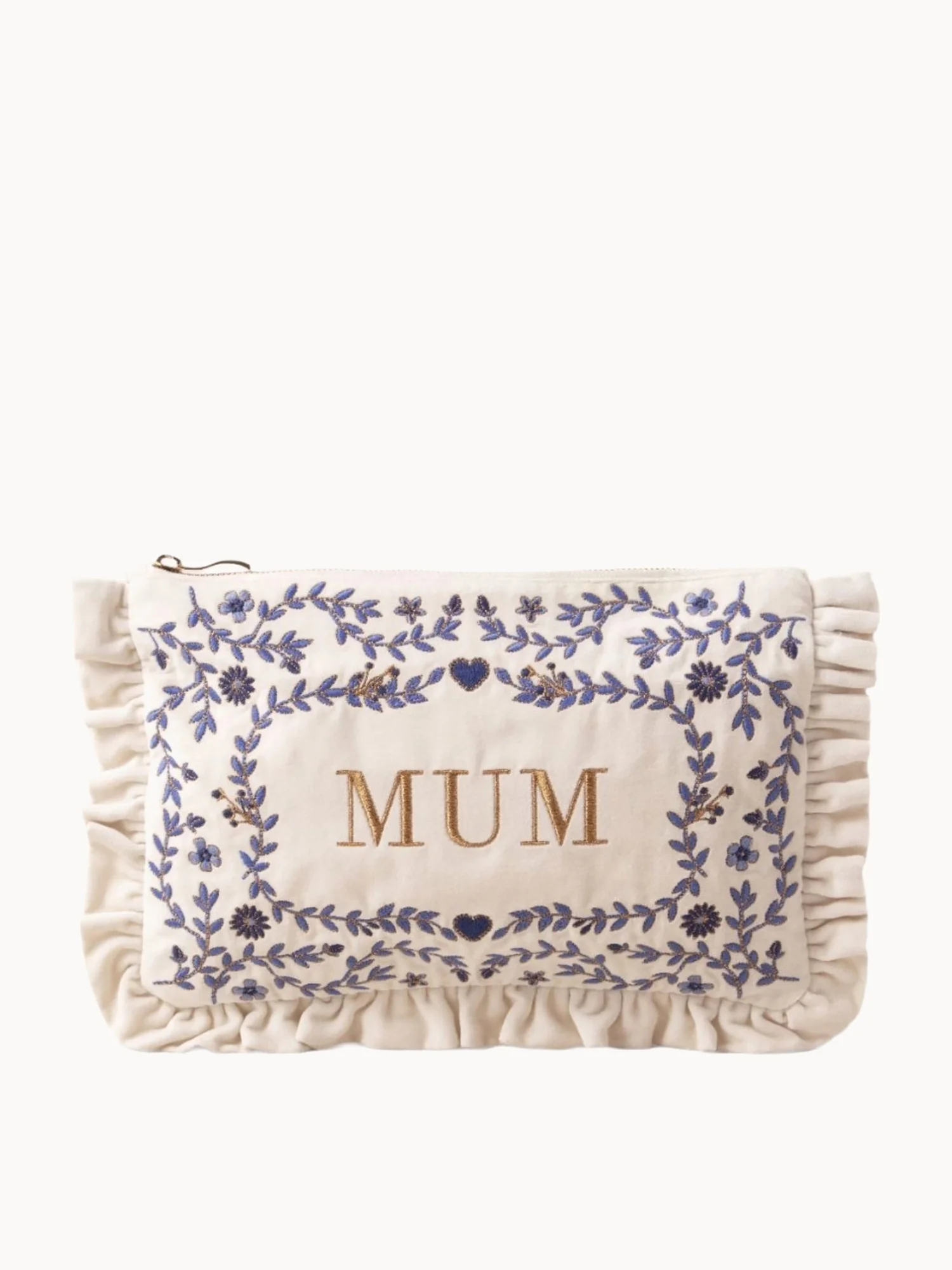 Elizabeth Scarlett Mediterranean Garden Mum Velvet Frill Pouch - Cream