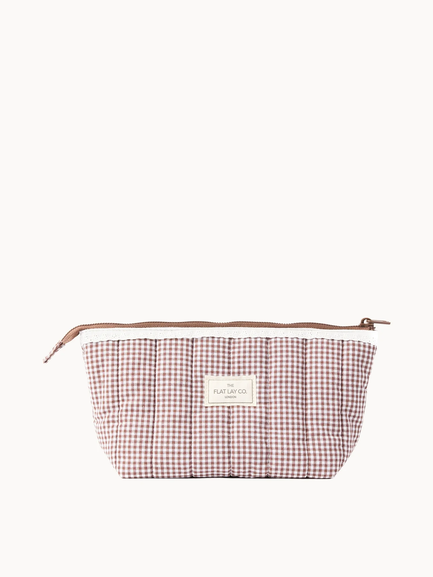 The Flat Lay Co. Essential Pouch - Mocha Gingham with Frill