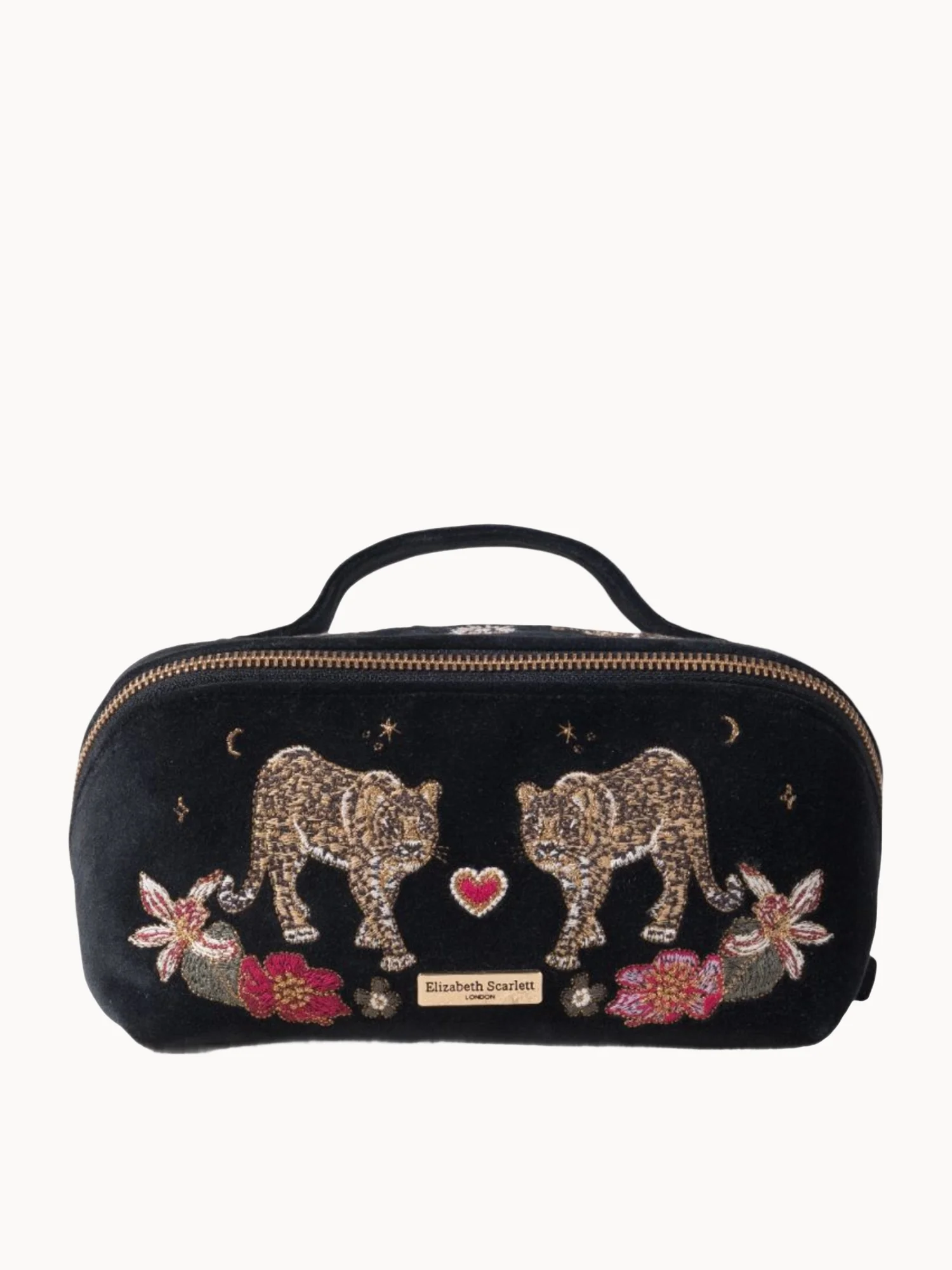 Elizabeth Scarlett Celestial Leopard Velvet Open Flat Makeup Bag - Charcoal