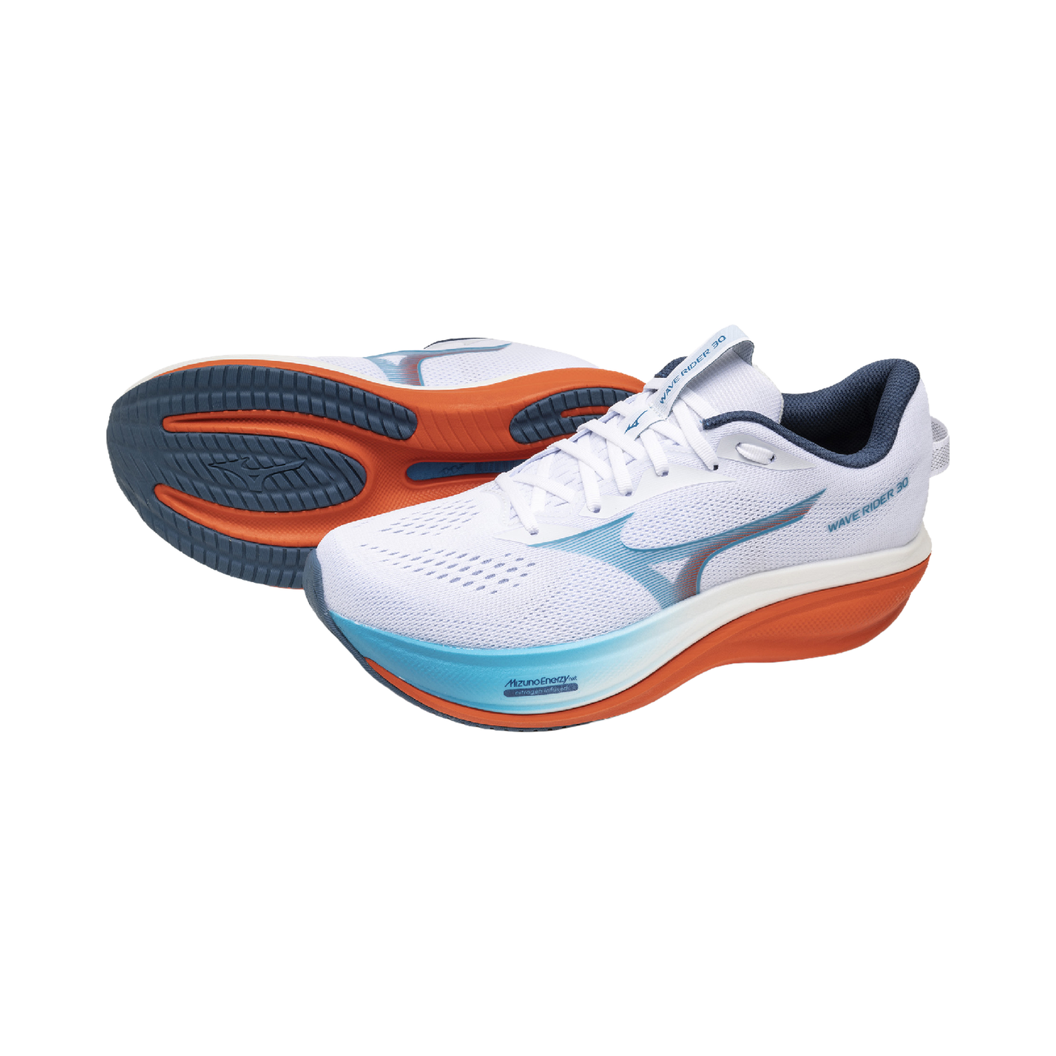 Mizuno Men's Wave Rider 30 - White/Blue Jewel/Orange.com
