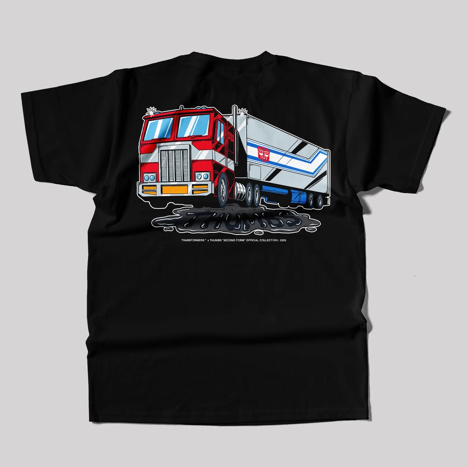 Transformers x THUMBS Optimus Prime Oil Spill T-Shirt Black