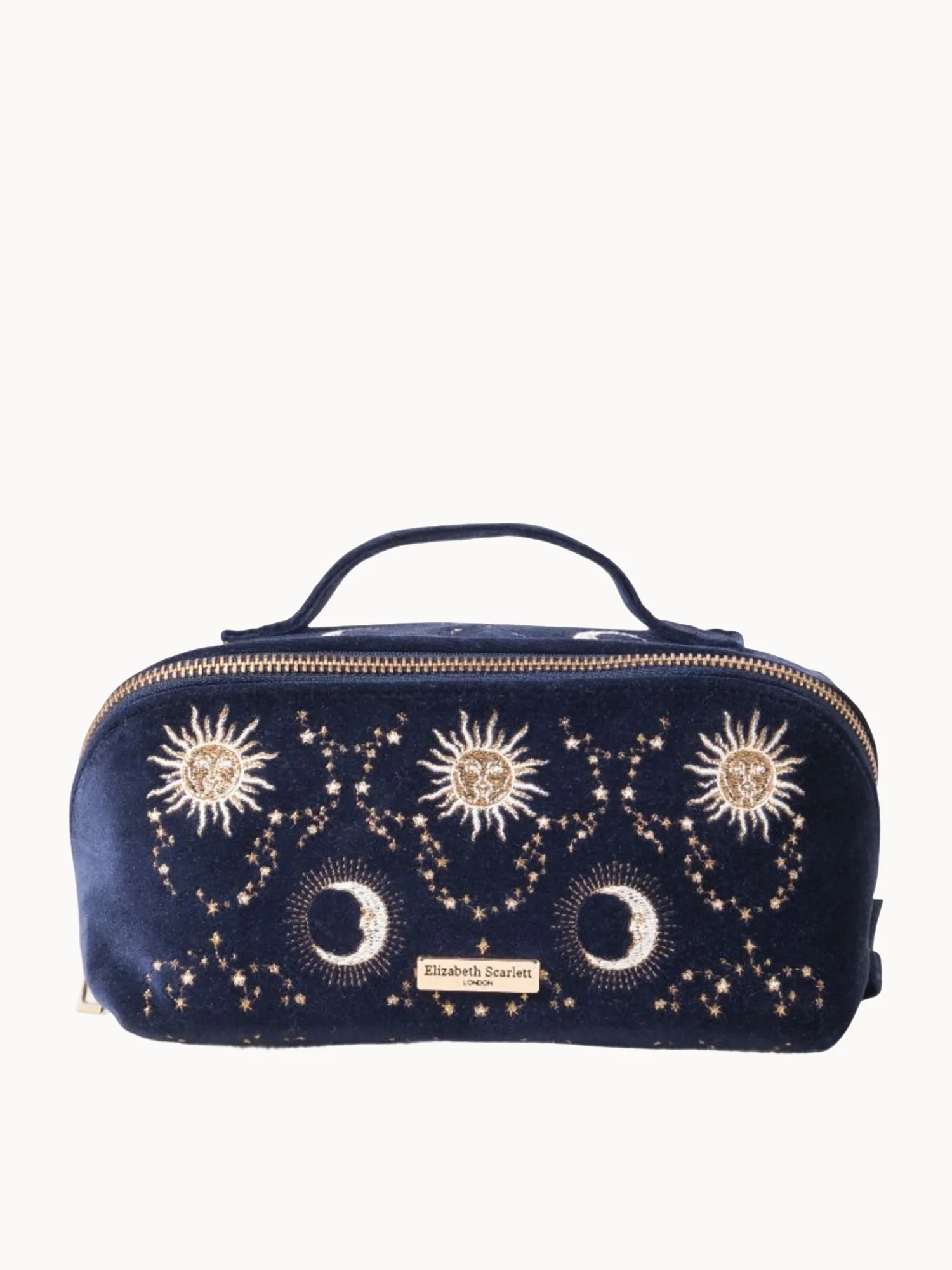 Elizabeth Scarlett Celestial Sun & Moon Velvet Open Flat Makeup Bag - Navy